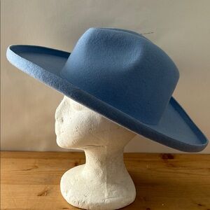 CAMP Australian Wool Hat Sky Blue Rigid Wool Felt Western Cowgirl Boho Fedora 55